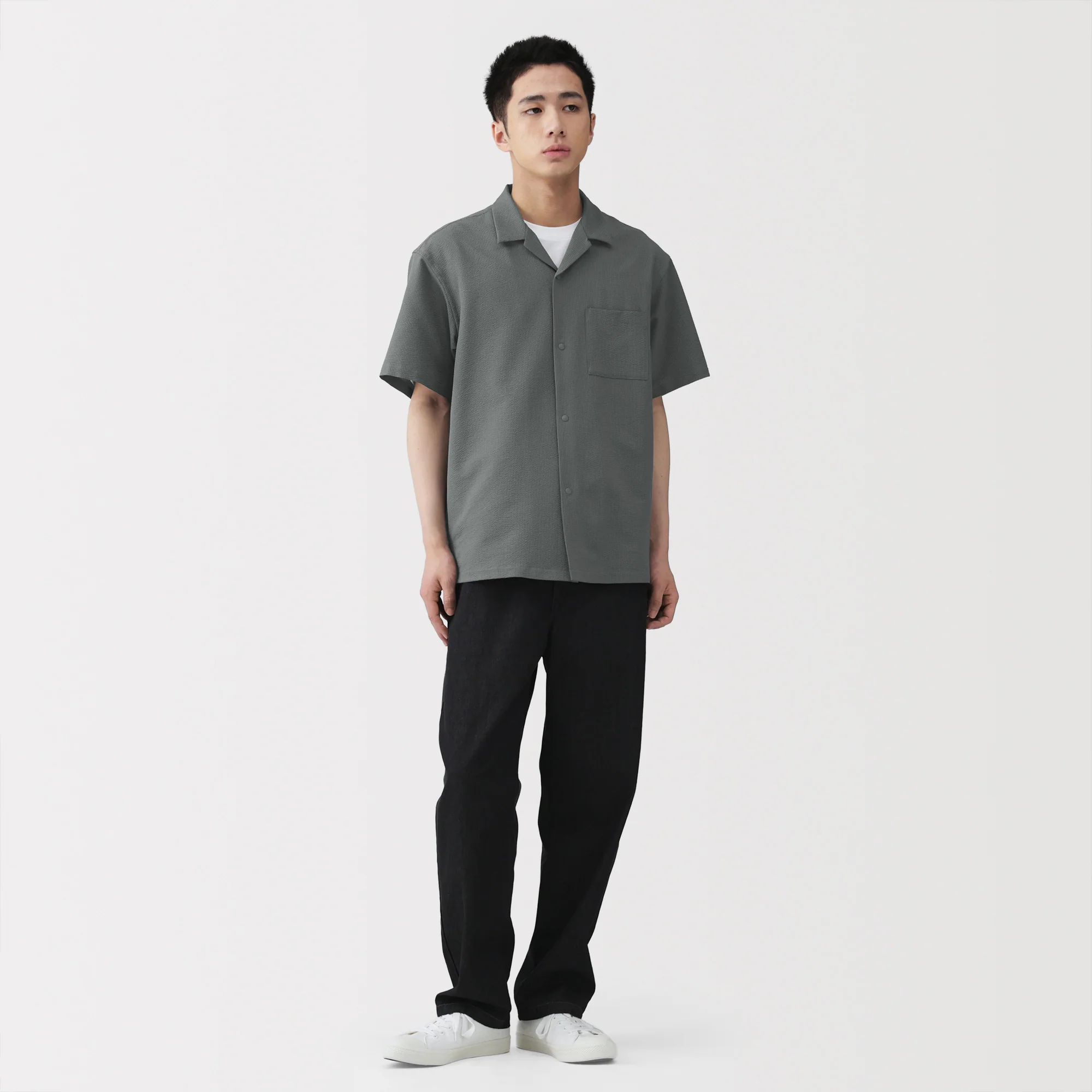 Breathable Seersucker Open Collar Shirt - Image 12
