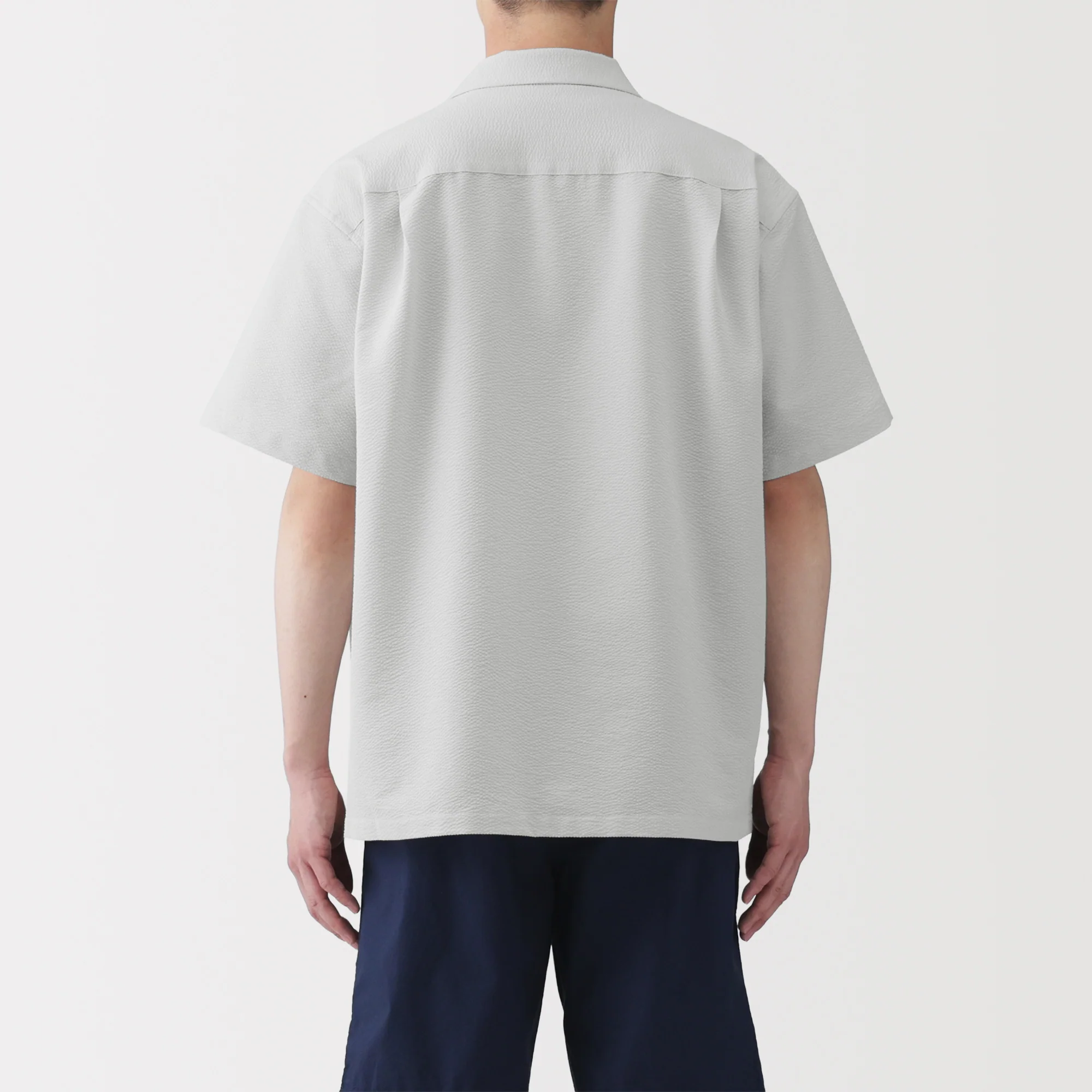 Breathable Seersucker Open Collar Shirt - Image 14