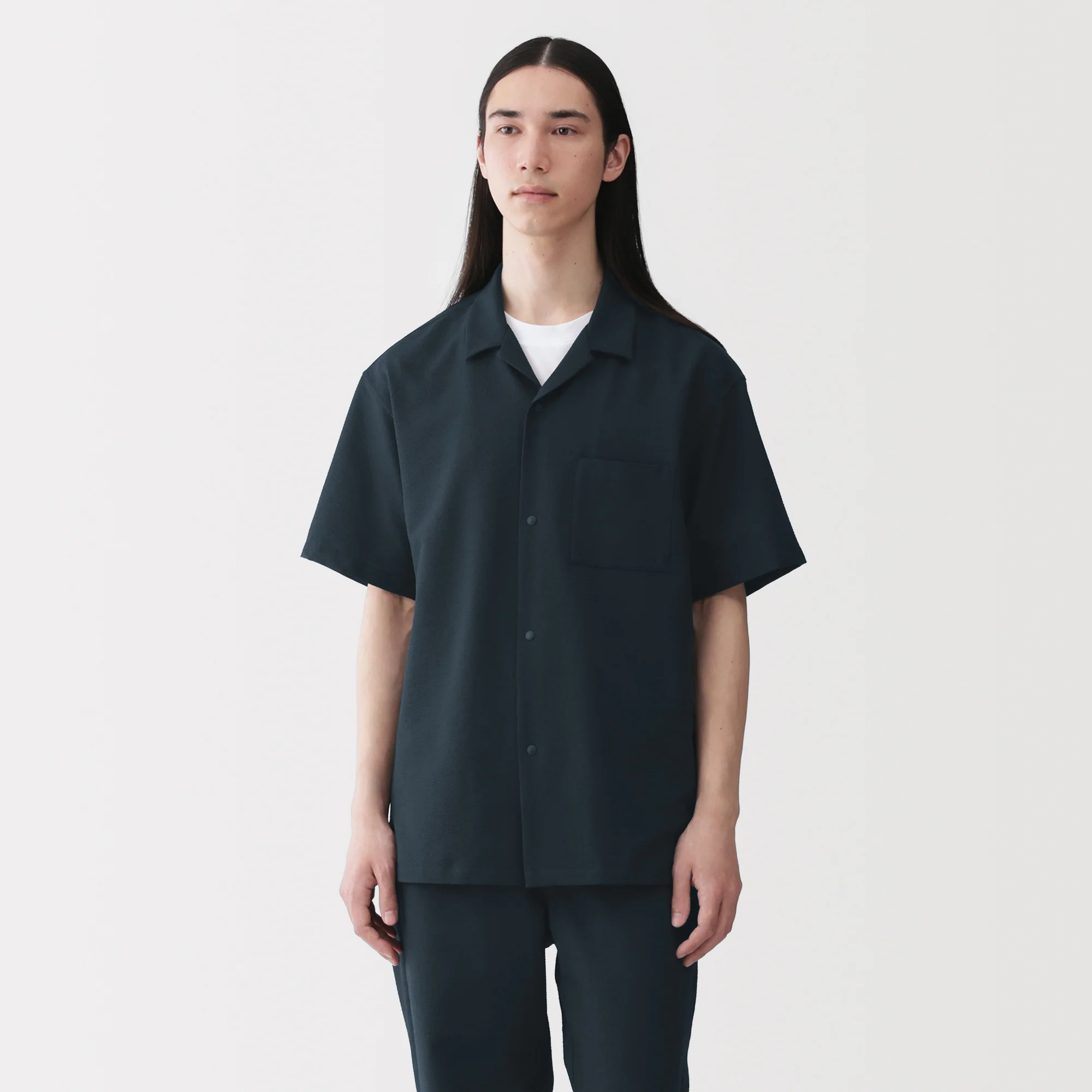 Breathable Seersucker Open Collar Shirt - Image 27