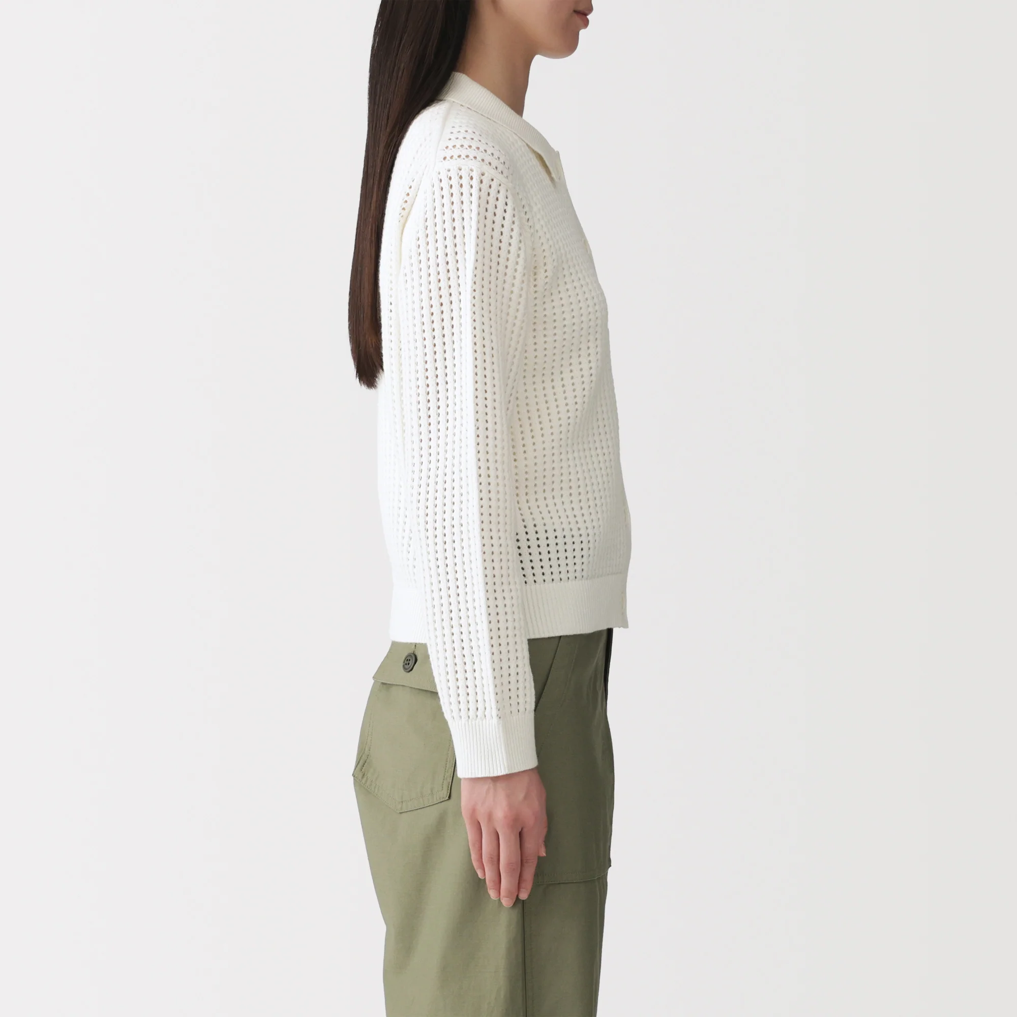 Cotton Blend Mesh Polo Cardigan - Image 13