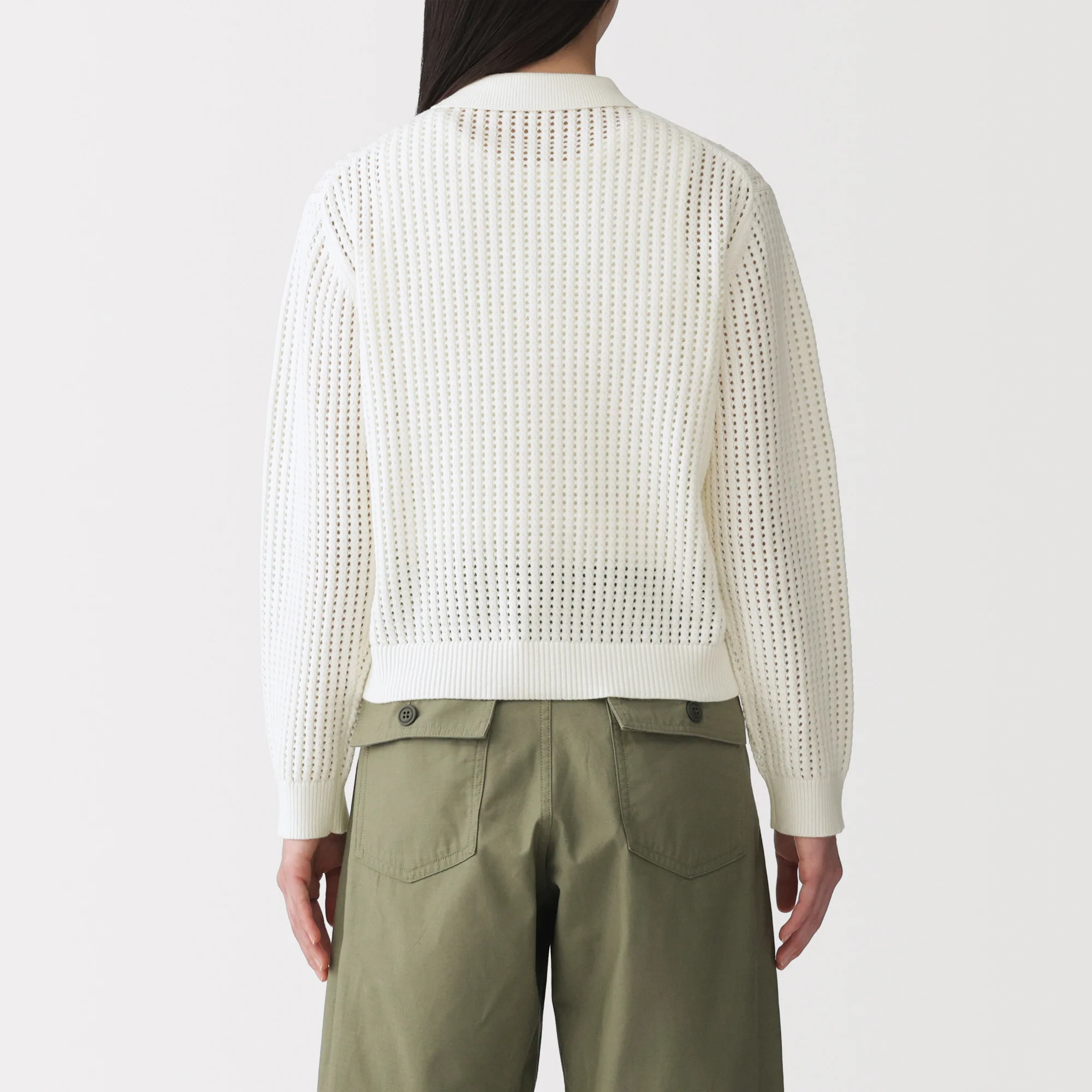 Cotton Blend Mesh Polo Cardigan - Image 22