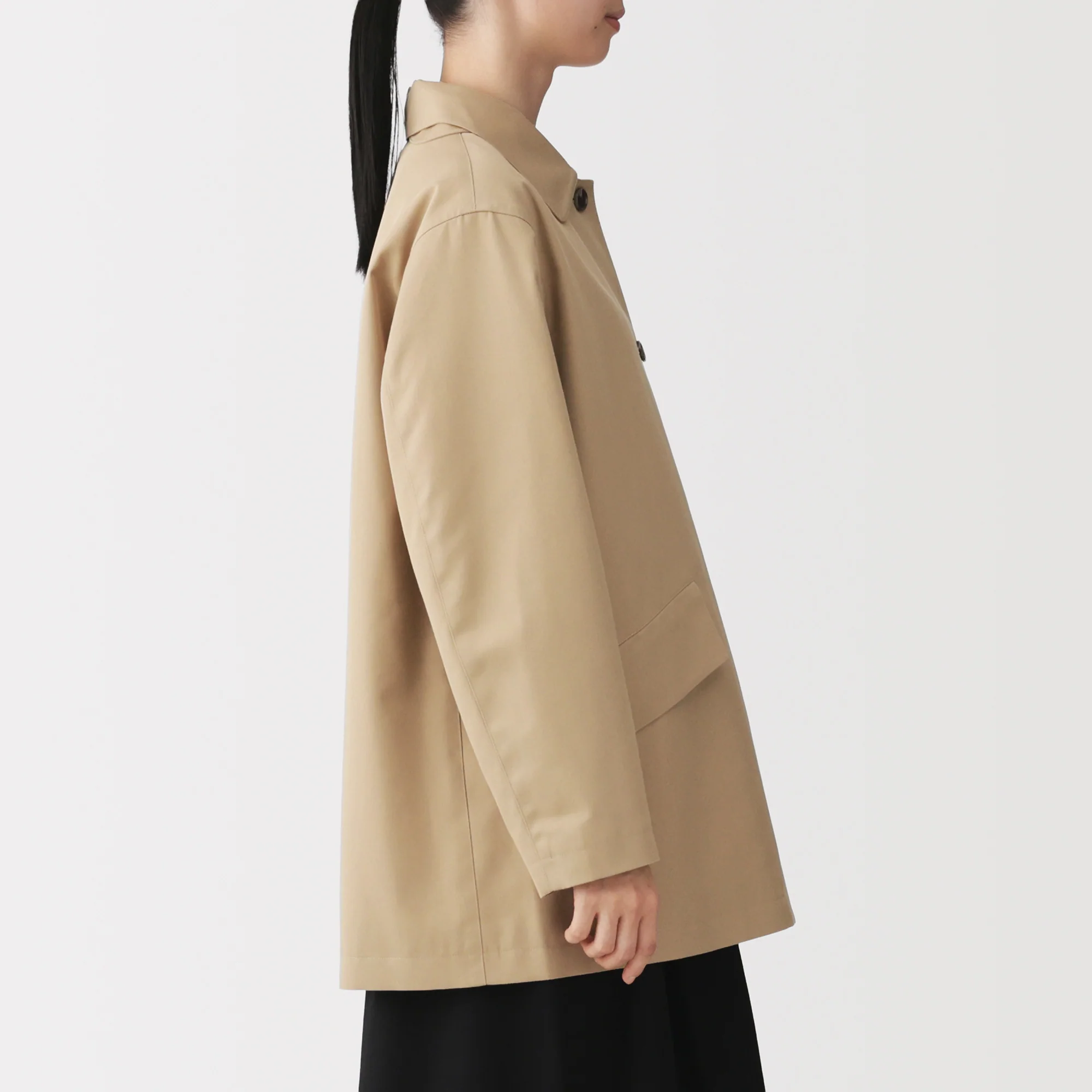 Cotton Twill Stand Fall Collar Coat - Image 15