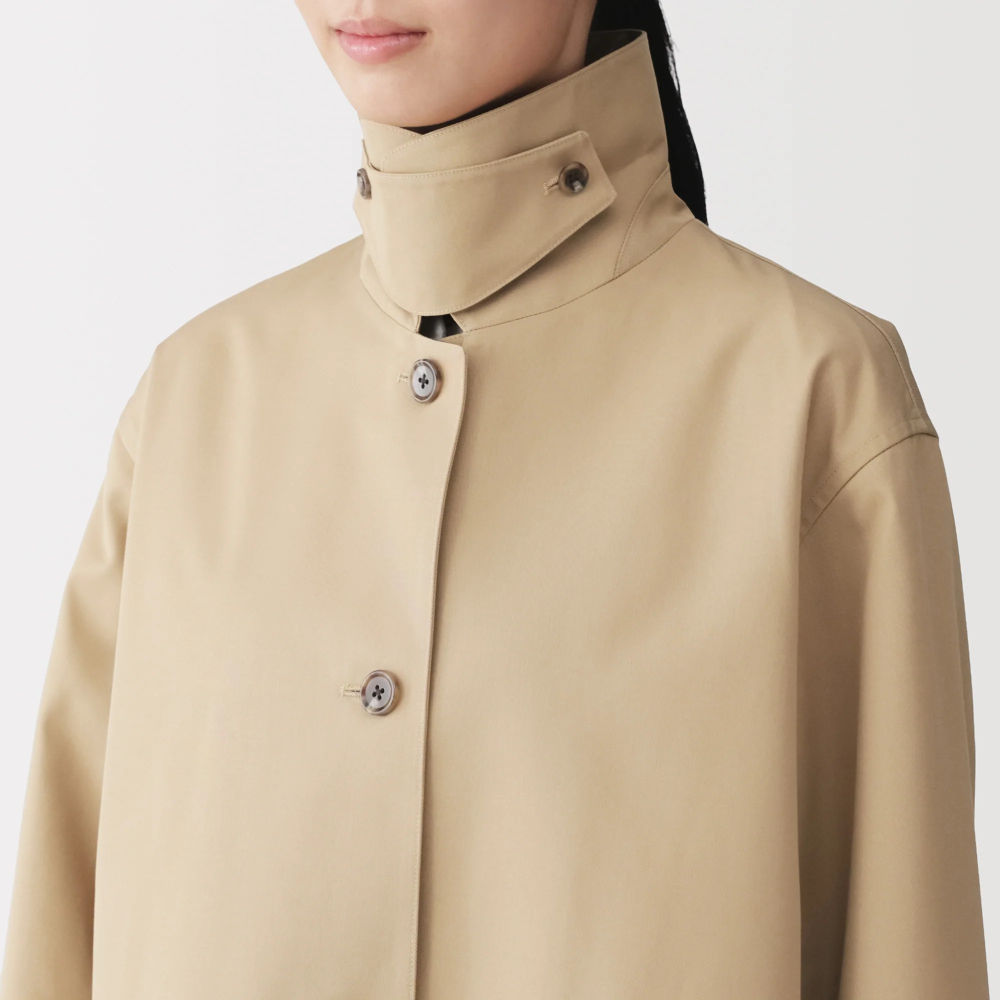 Cotton Twill Stand Fall Collar Coat - Image 8