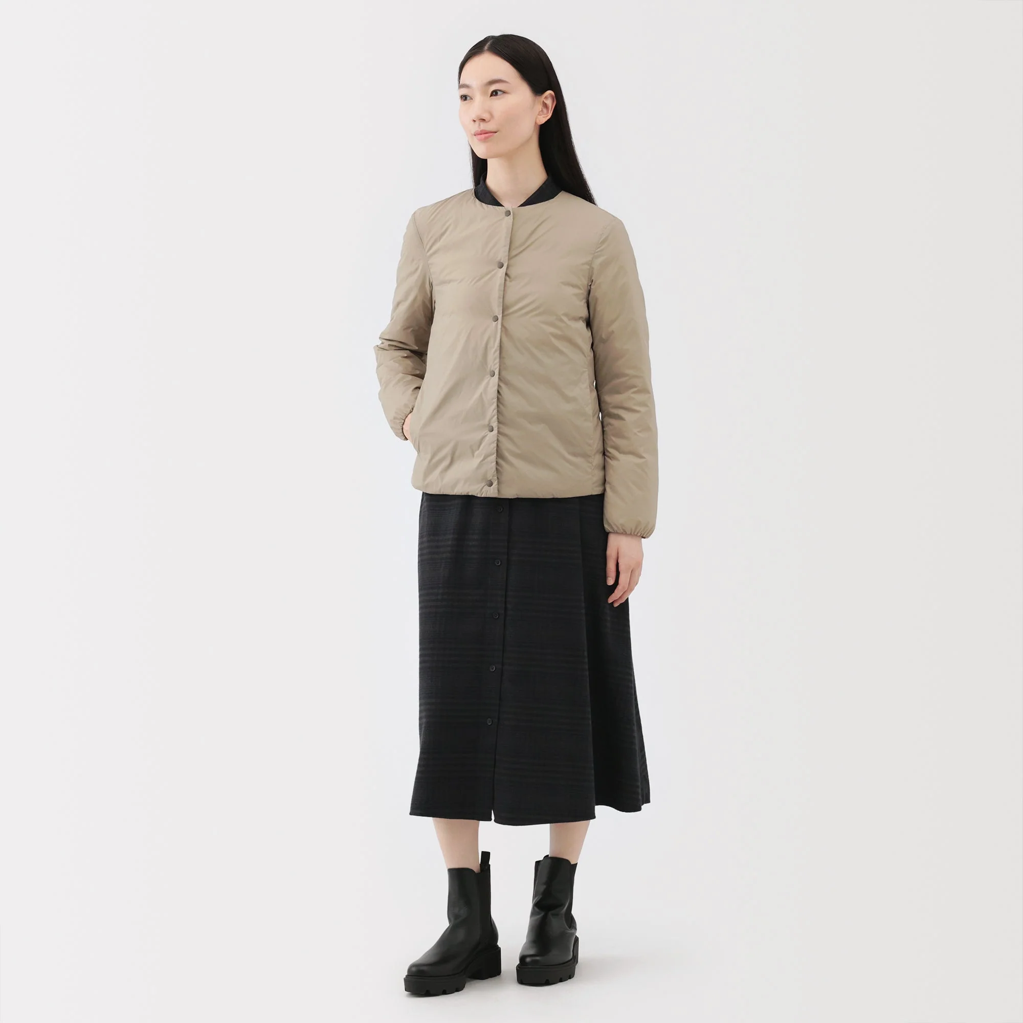 Lightweight Down Collarless Jacket - Image 14