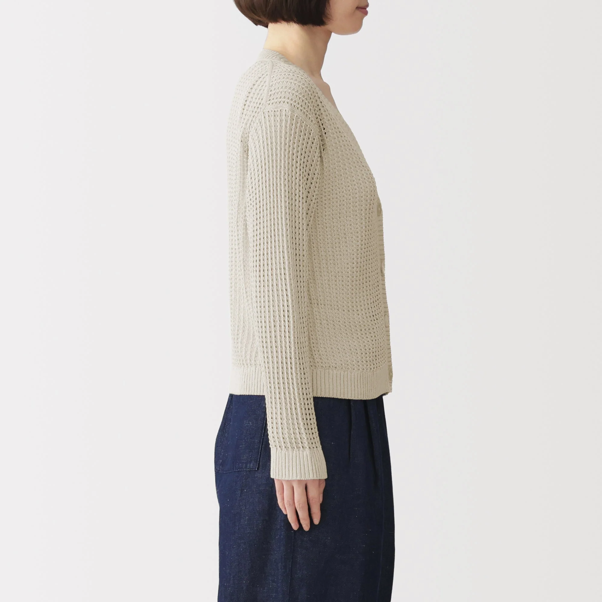 Linen Blend Mesh V-Neck Cardigan - Image 21