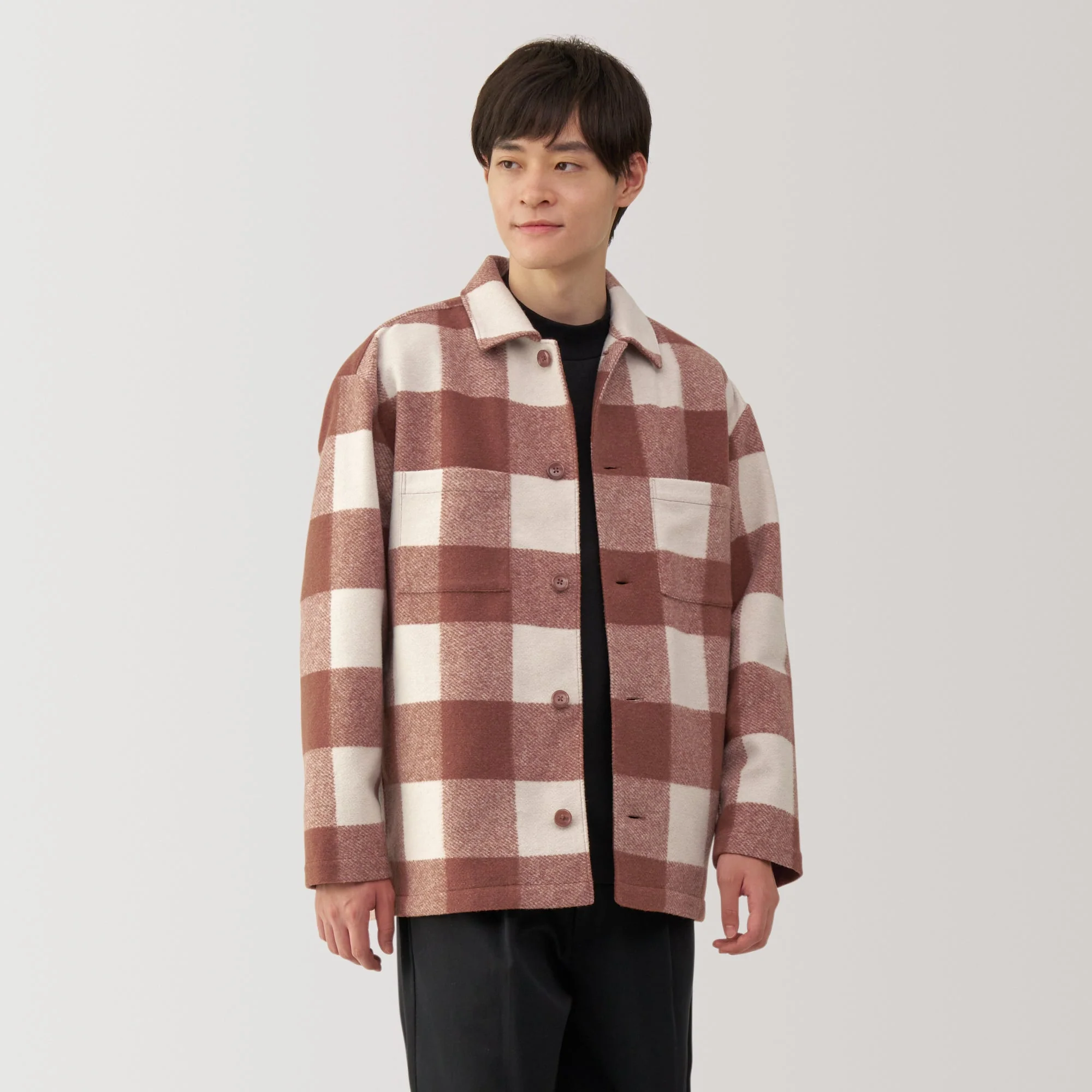 Men's Brushed Stretch Checkered Shirt Jacket