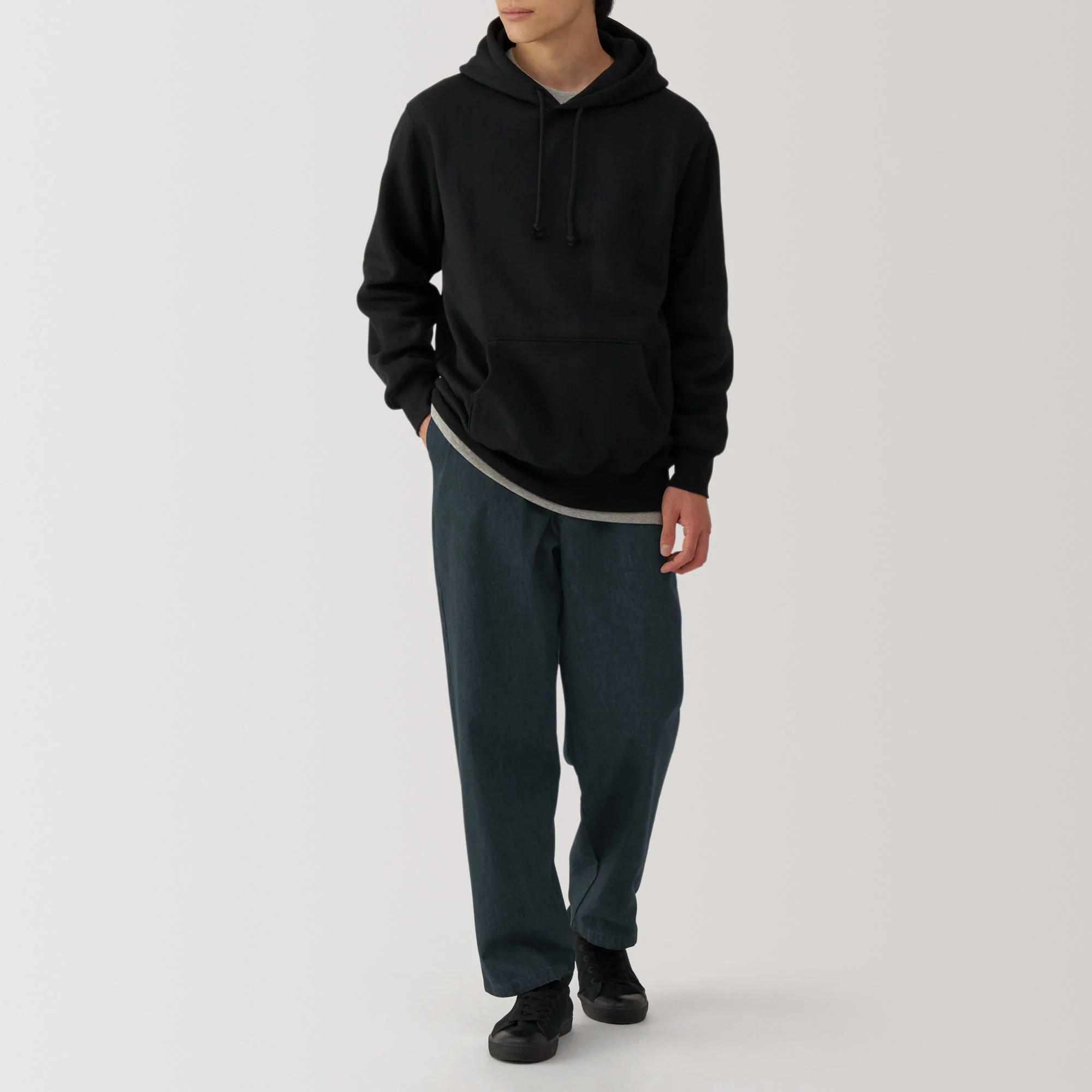 Men's Washed Denim Easy Pants - Black - Image 4