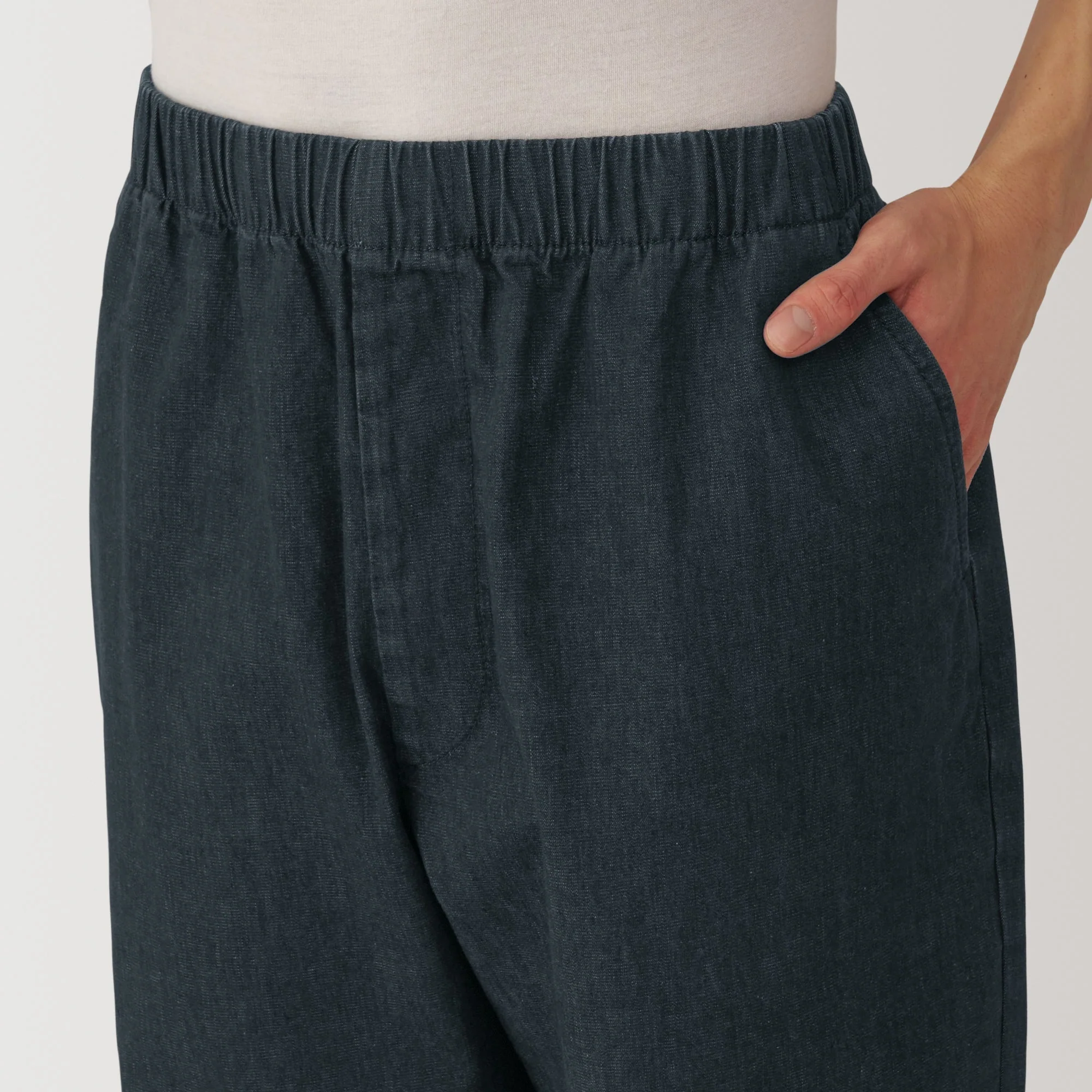 Men's Washed Denim Easy Pants - Black - Image 7