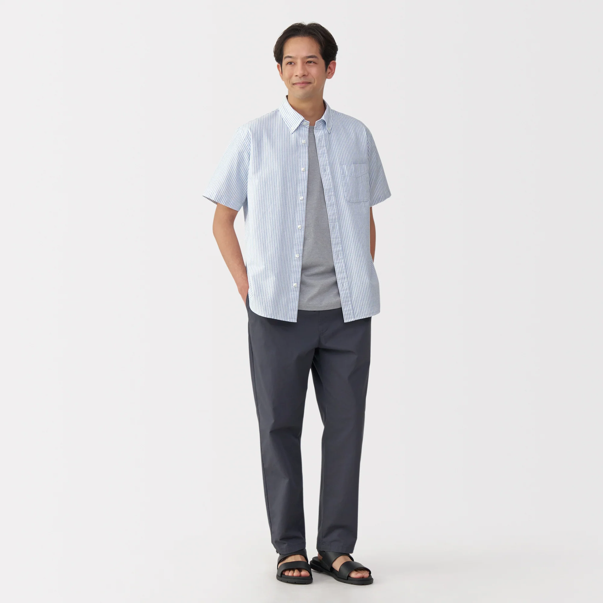 Men's Washed Oxford Button Down Short Sleeve Striped Shirt - Image 4
