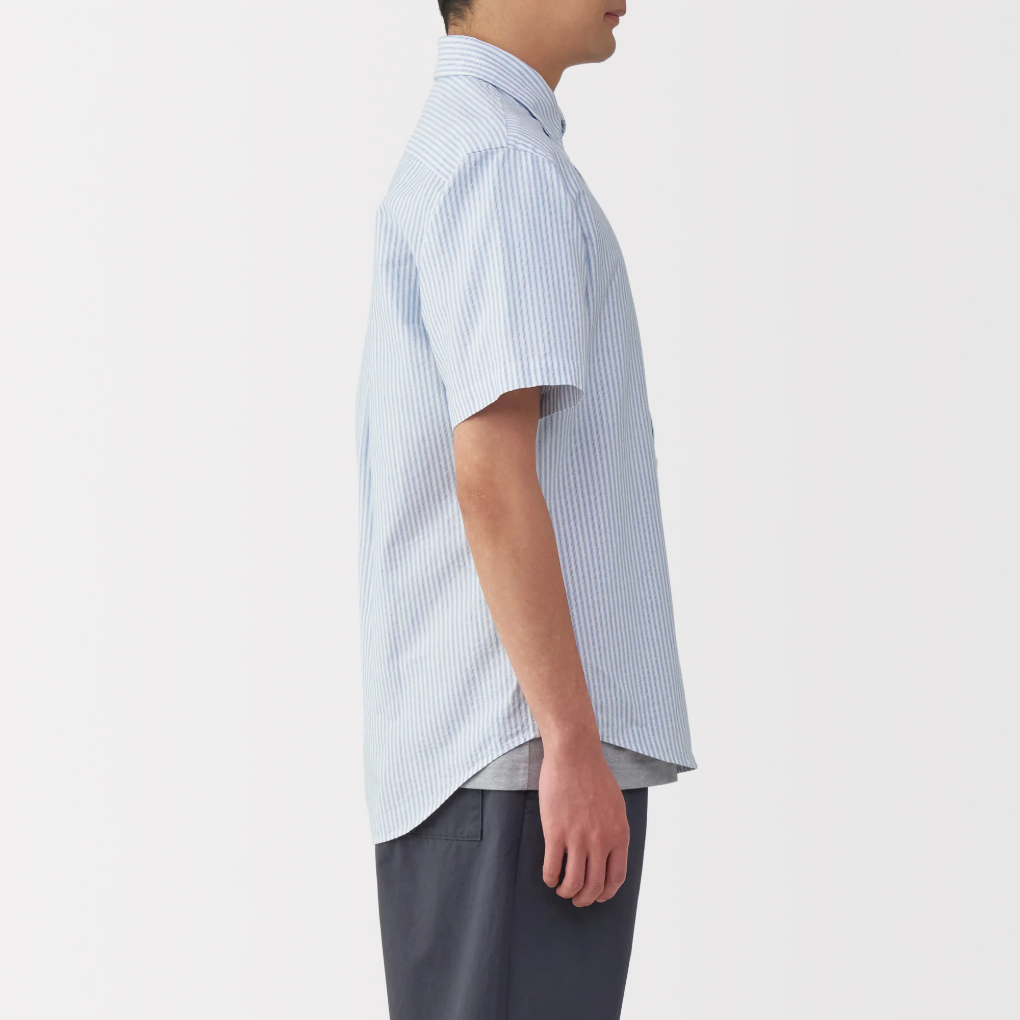 Men's Washed Oxford Button Down Short Sleeve Striped Shirt - Image 5