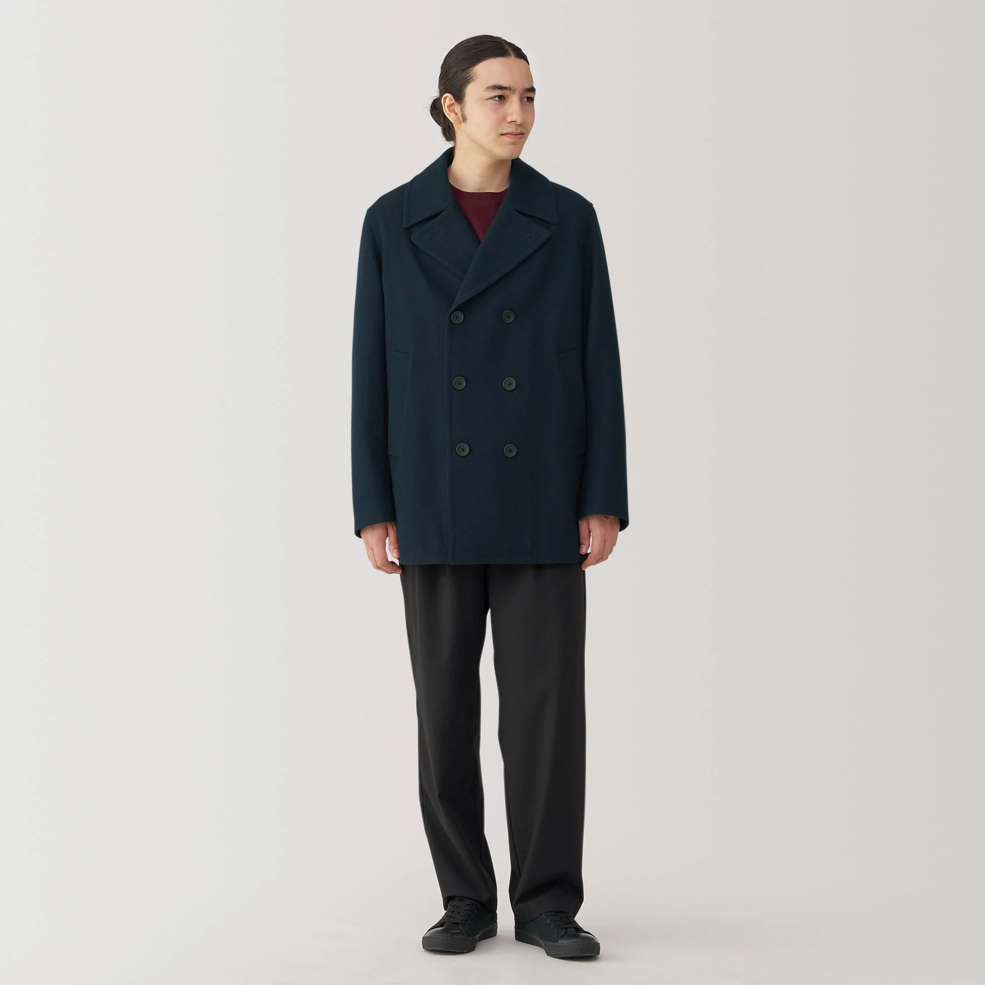 Men's Wool Blend Pea Coat - Dark Navy - Image 4