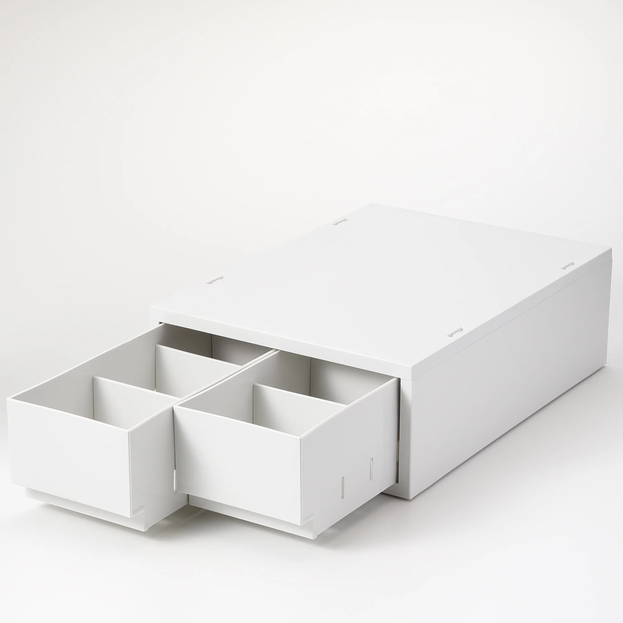 Polypropylene Storage Case 2 Drawer White Grey - Shallow (W26 x D37 x H12 cm) - Image 2