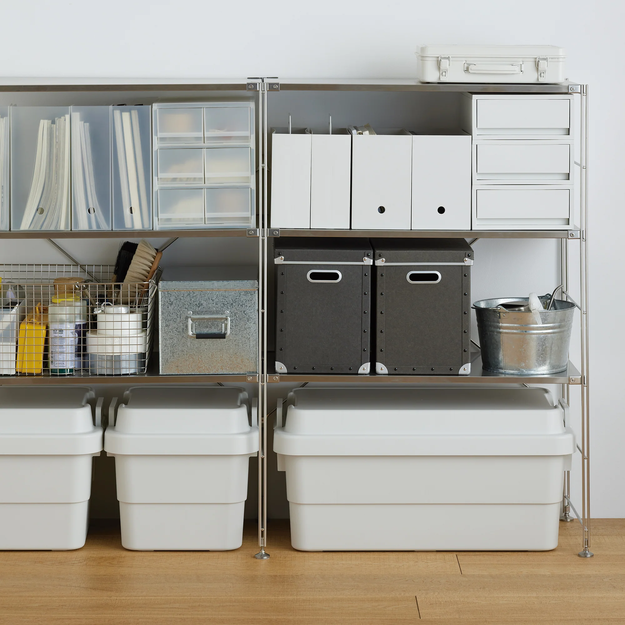 Polypropylene Storage Case Drawer White Grey - Shallow (W26 x D37 x H12 cm) - Image 3