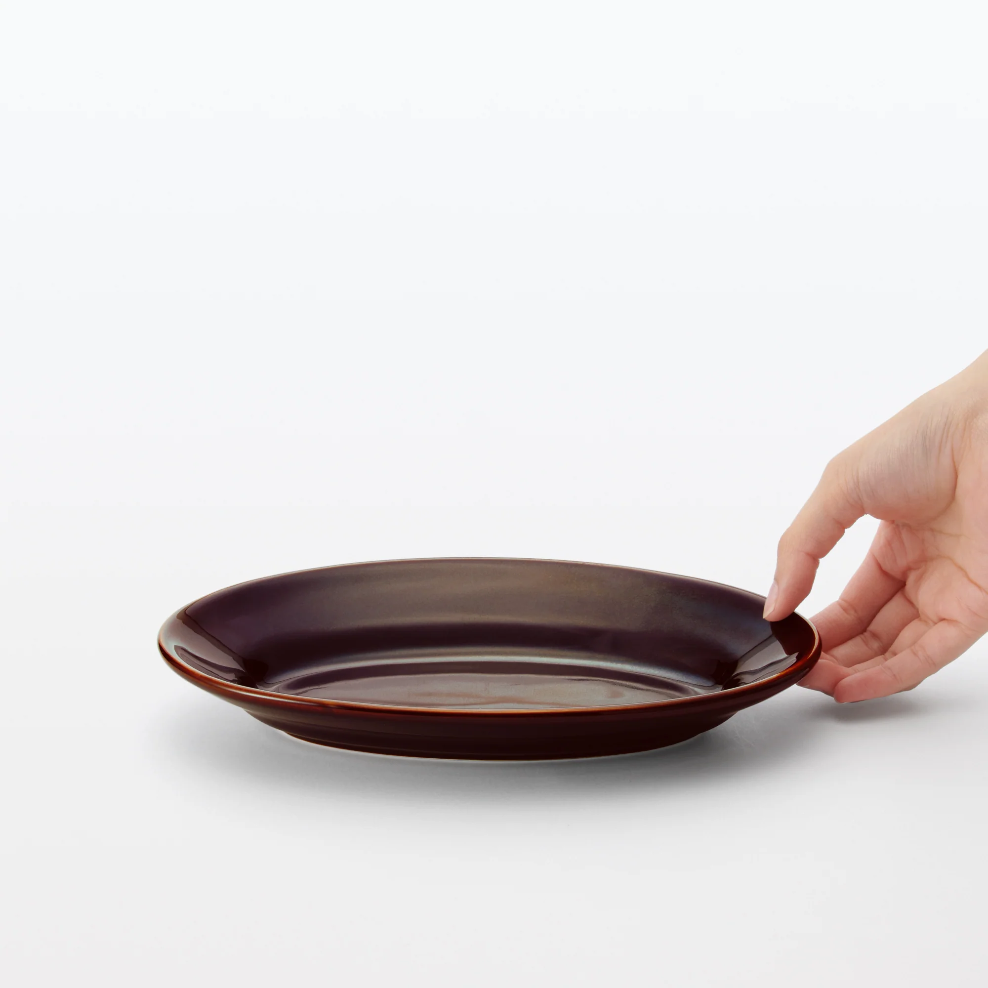 Porcelain Rimmed Oval Plate Medium - Brown Glaze - Image 6
