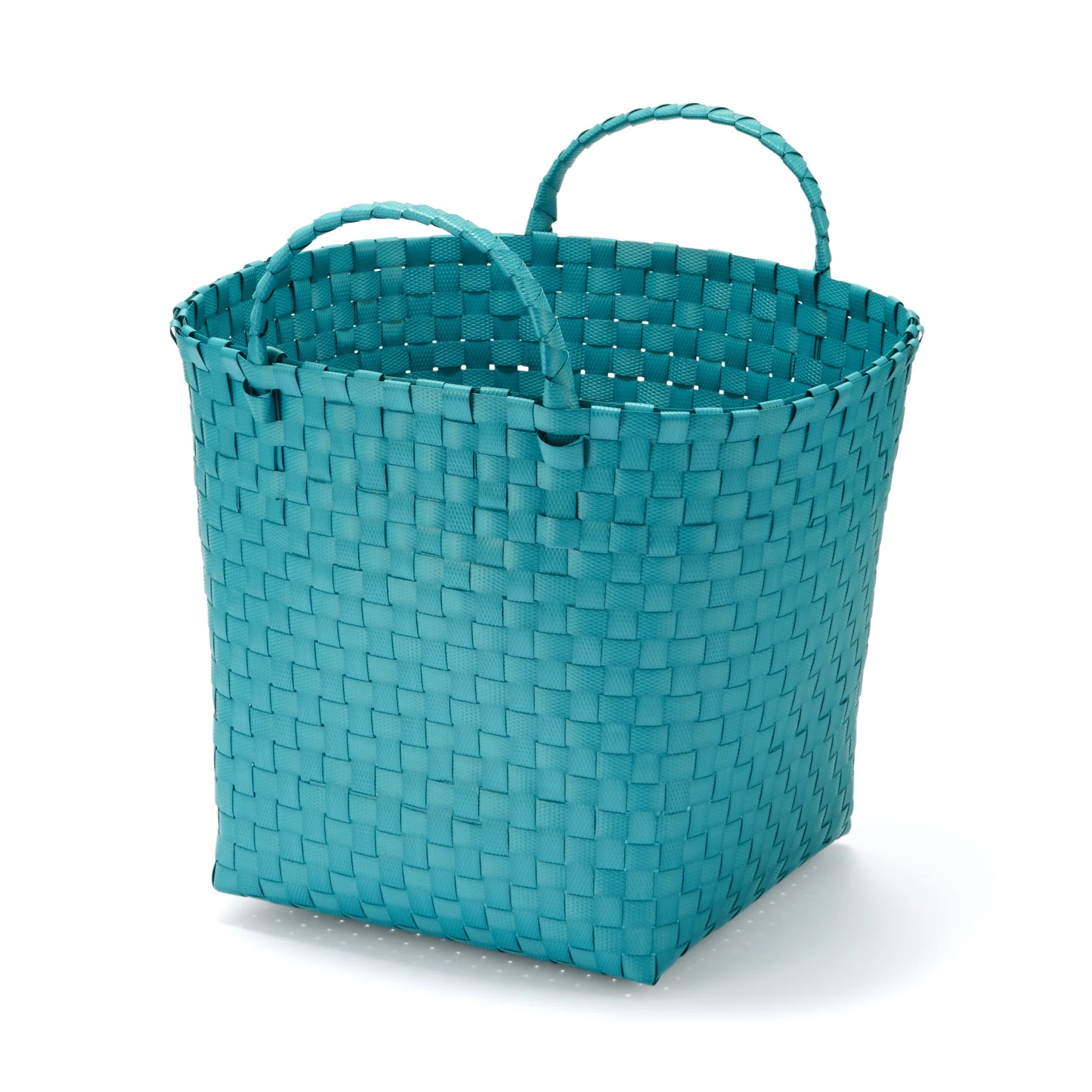 Recycled Polypropylene Strap Weave Basket - Blue - Medium (Dia. 33 x H25 cm)