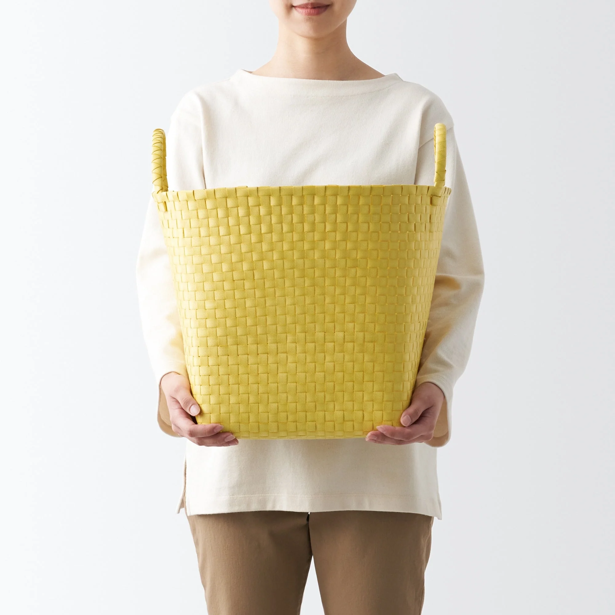 Recycled Polypropylene Strap Weave Basket - Yellow - Large (Dia. 40 x H32 cm) - Image 2