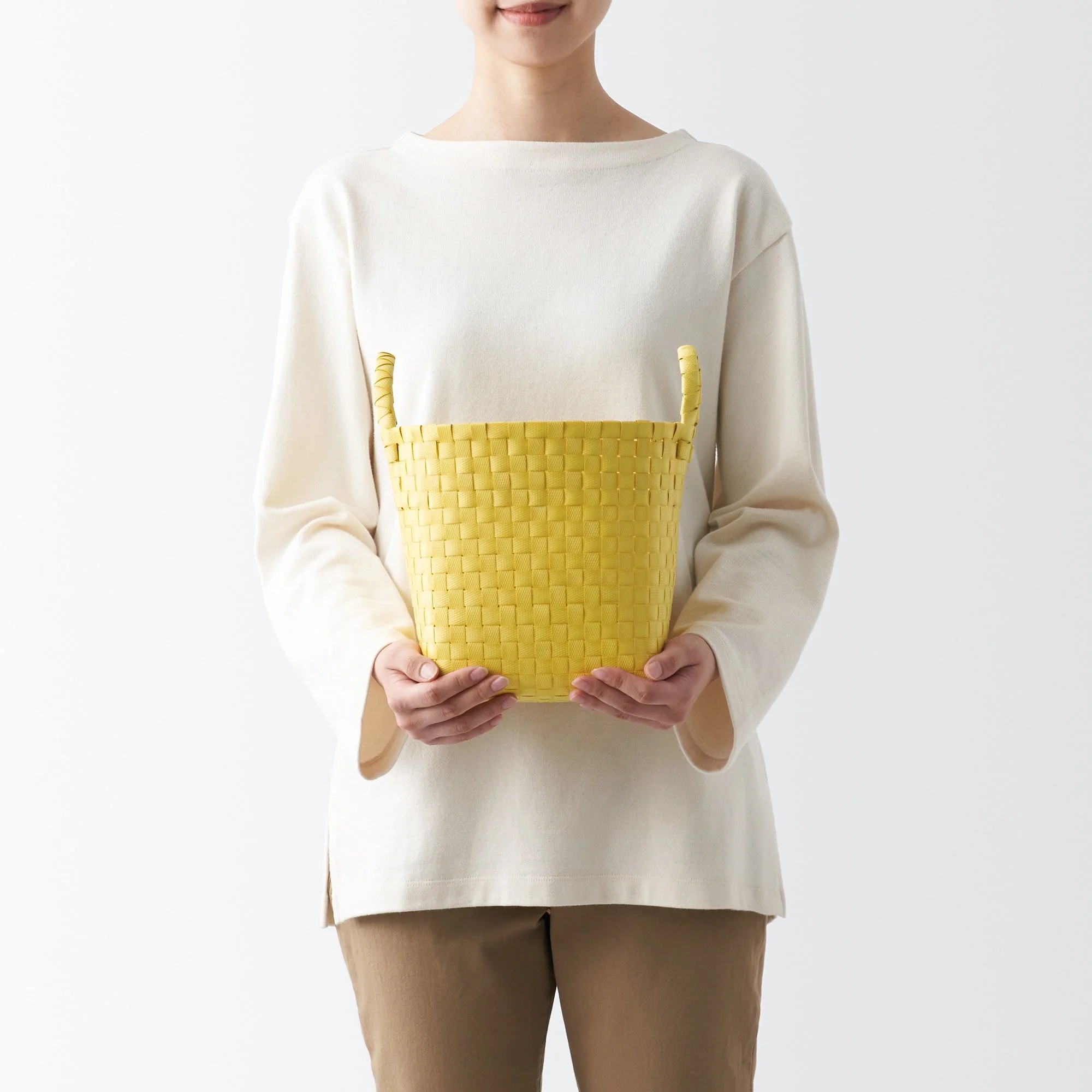 Recycled Polypropylene Strap Weave Basket - Yellow - Small (Dia. 25 x H20 cm) - Image 2