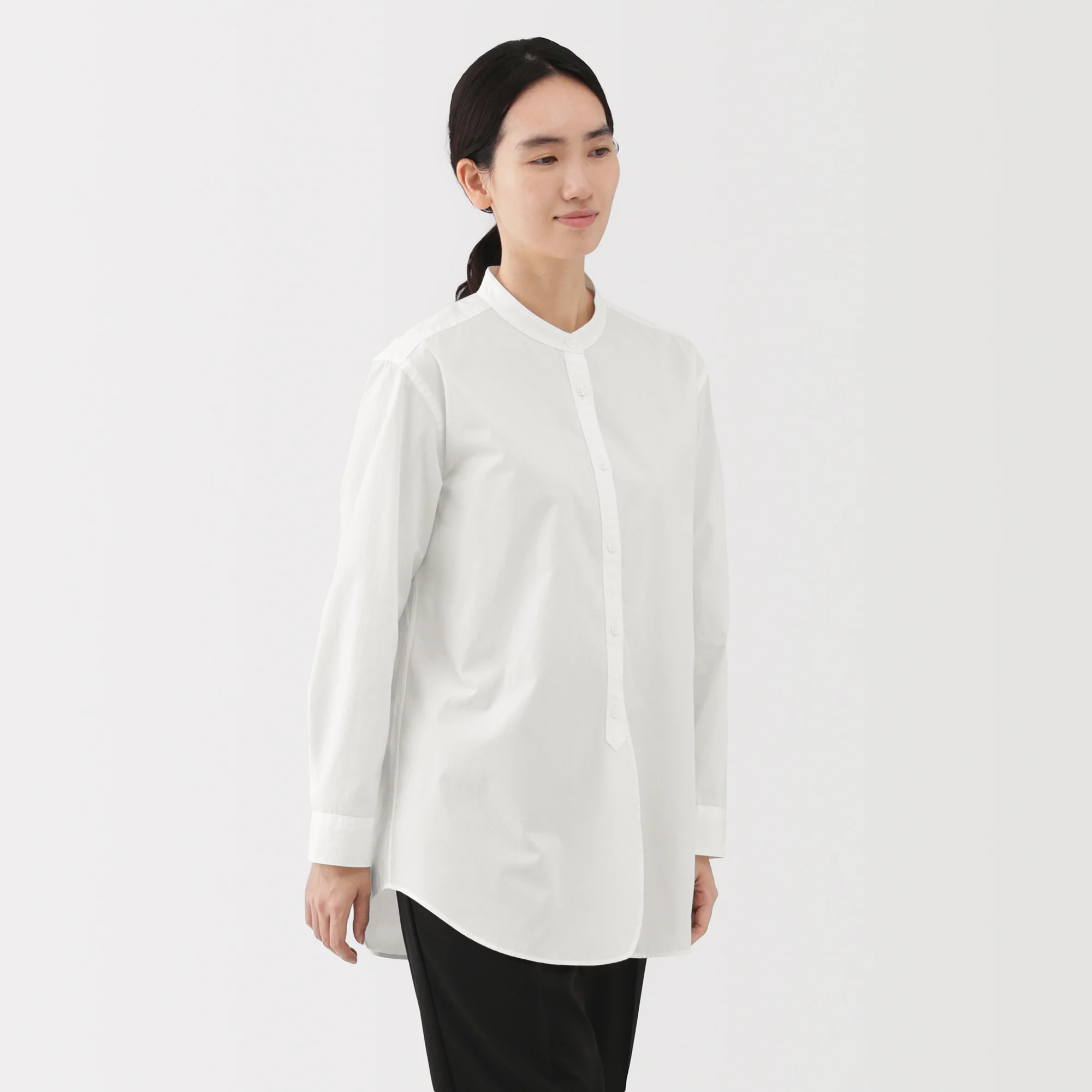 Broadcloth Stand Collar Long Shirt - Image 12