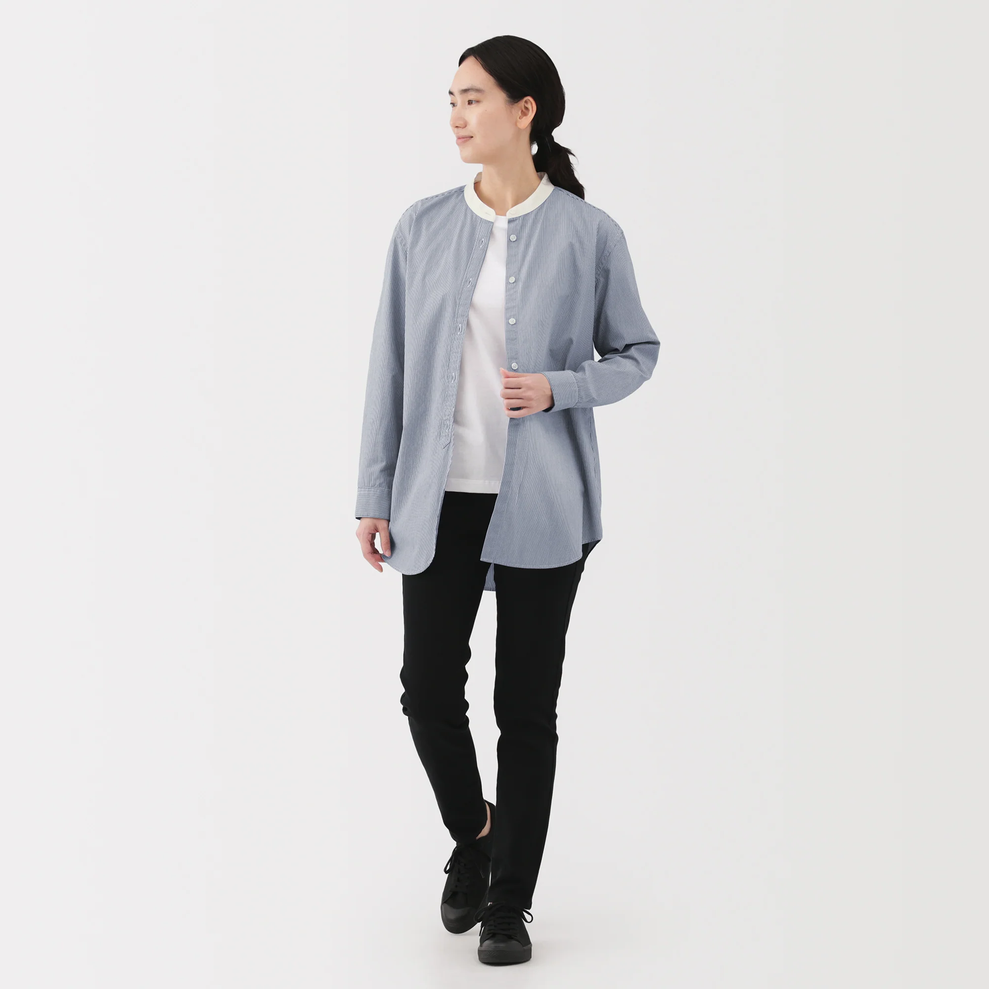 Broadcloth Stand Collar Long Shirt - Image 4
