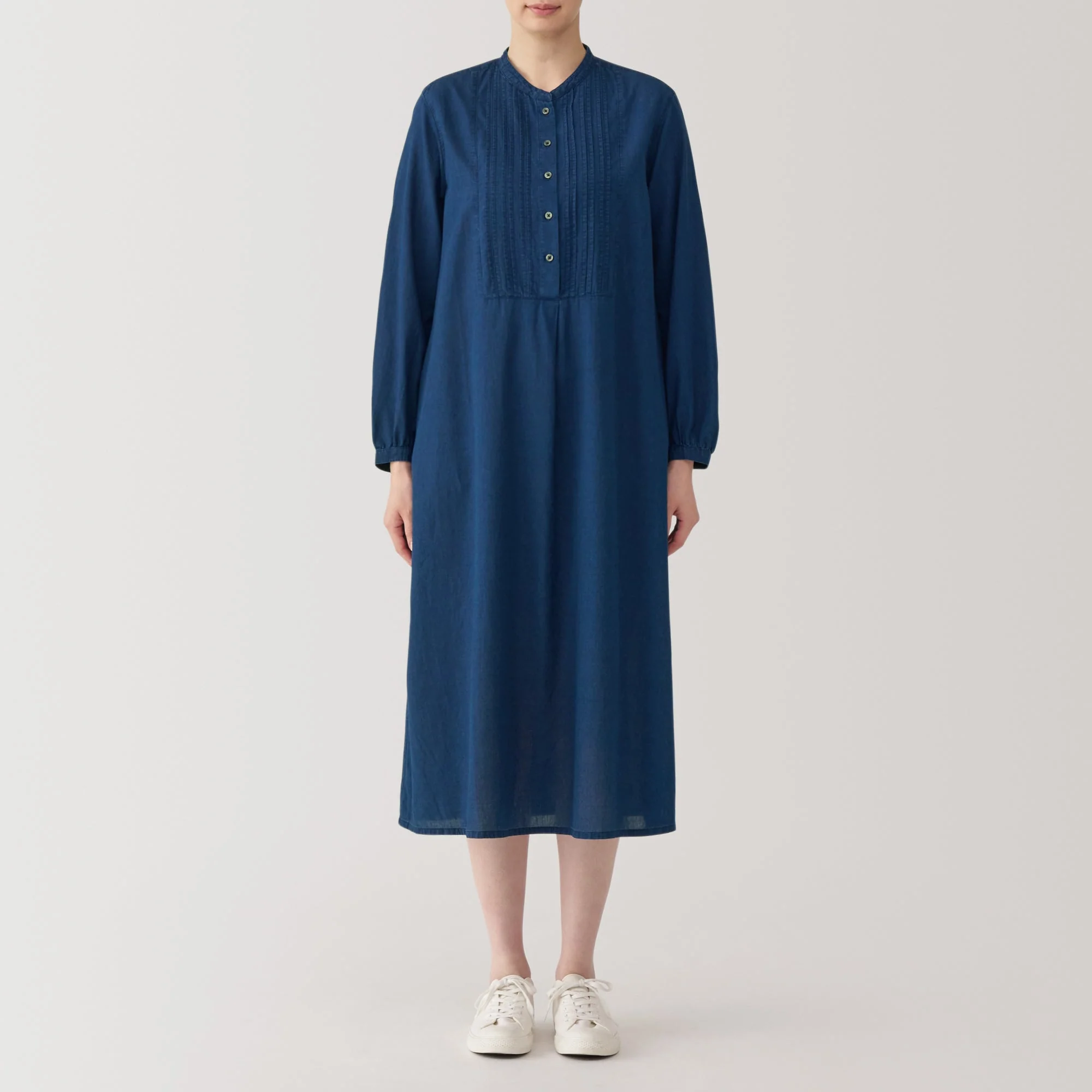 Women's Cotton Voile Indigo Long Sleeve Dress - Image 4