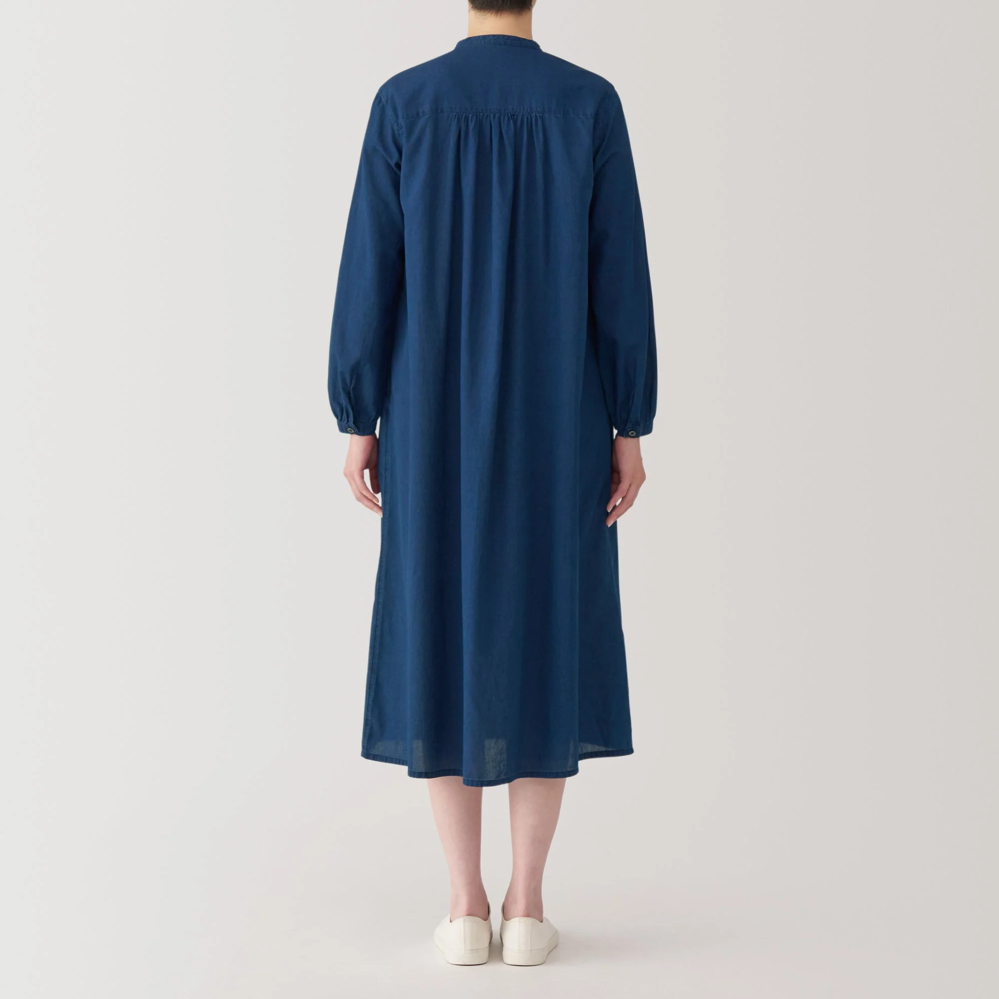 Women's Cotton Voile Indigo Long Sleeve Dress - Image 6