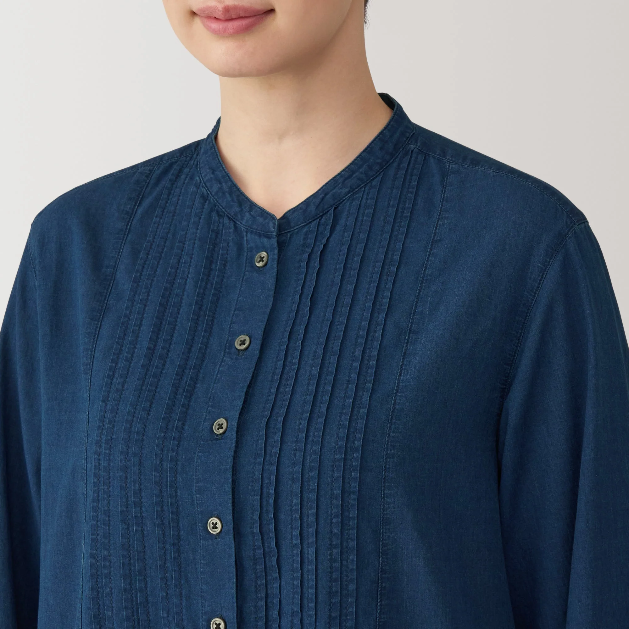 Women's Cotton Voile Indigo Long Sleeve Dress - Image 7