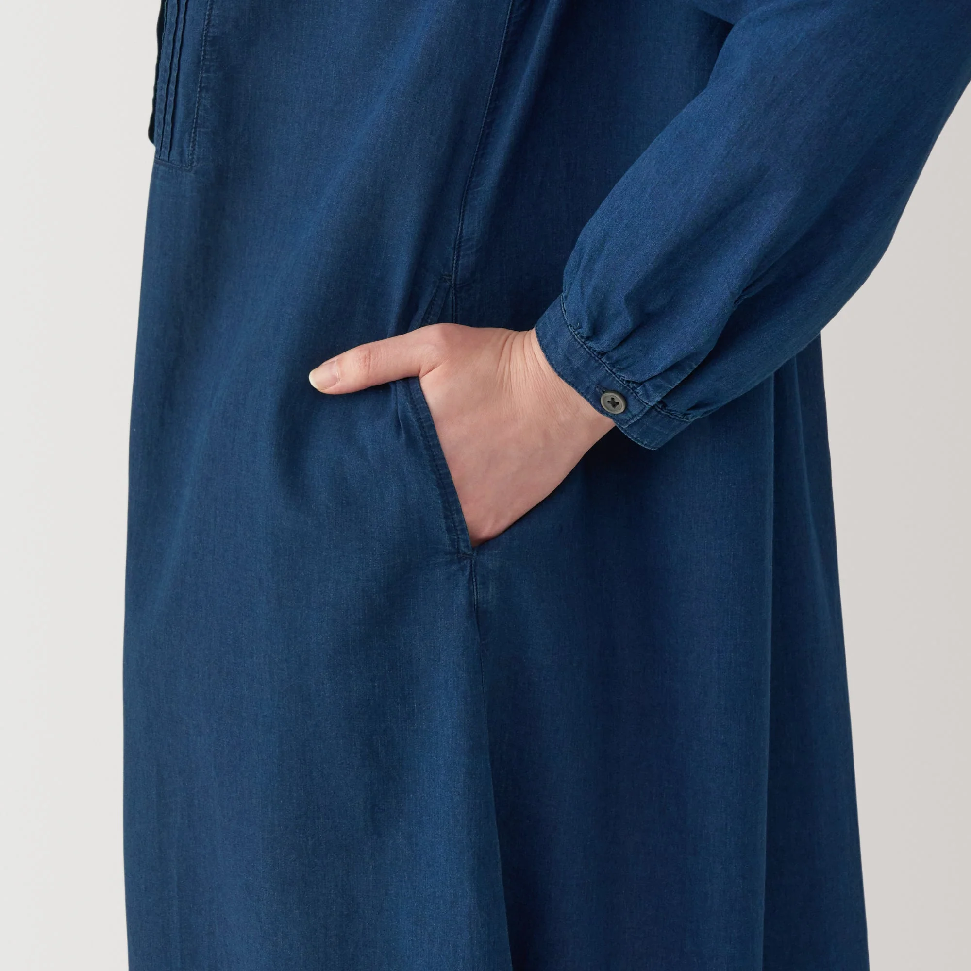 Women's Cotton Voile Indigo Long Sleeve Dress - Image 8
