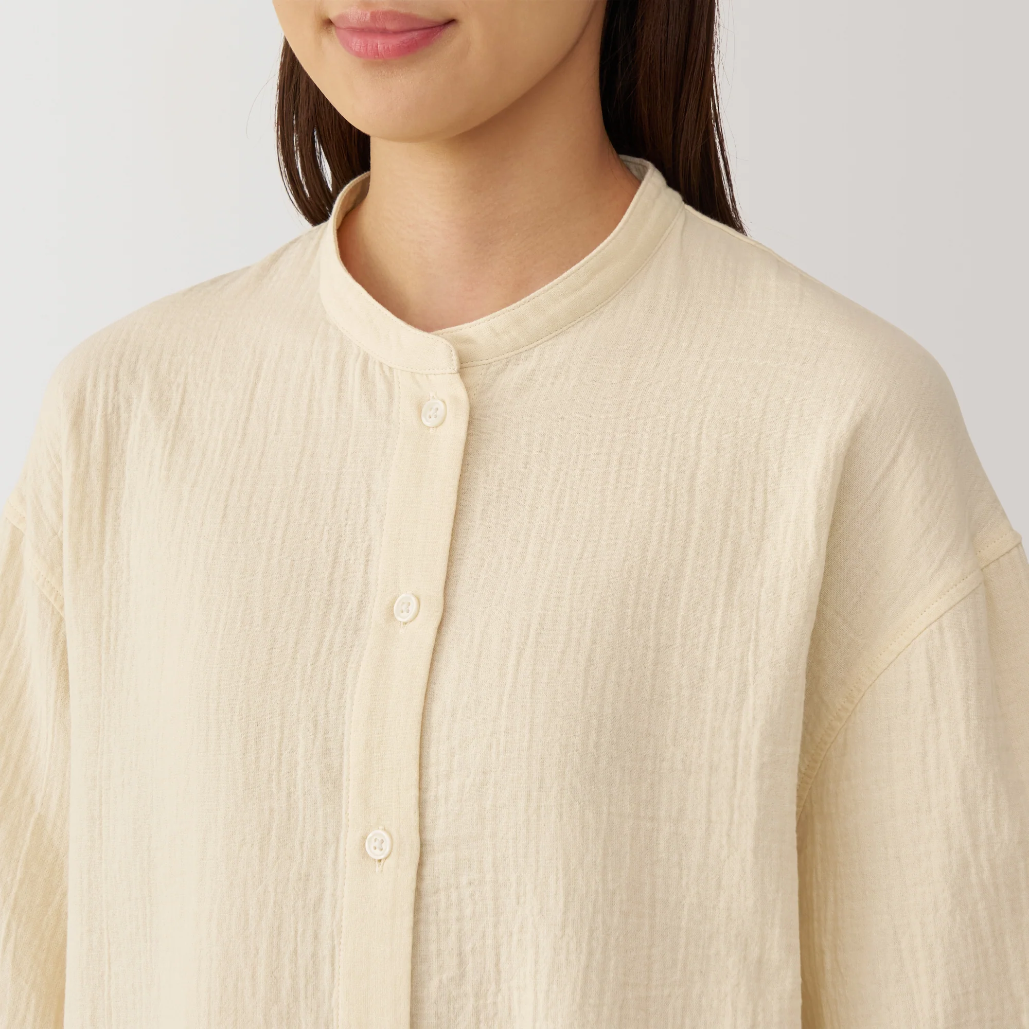 Women's Crinkle Gauze Stand Collar 3/4 Sleeve Pajamas - Image 7