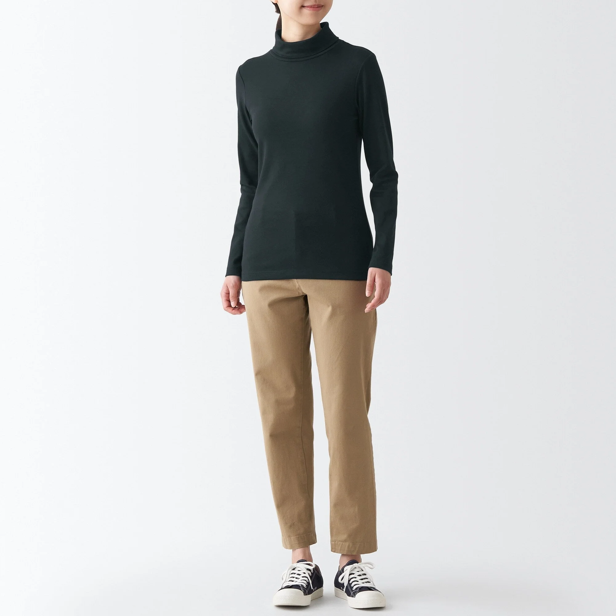 Women's Stretch Ribbed Turtle Neck Long Sleeve T-Shirt - Image 57