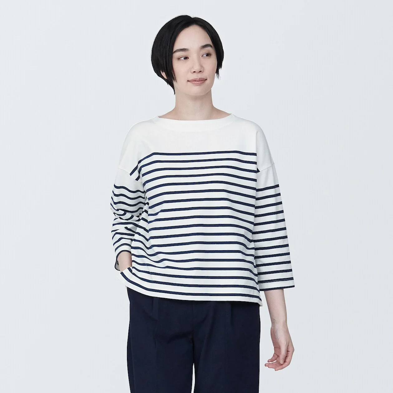 Women's Striped Boatneck 3/4 Sleeve T-Shirt - Image 51