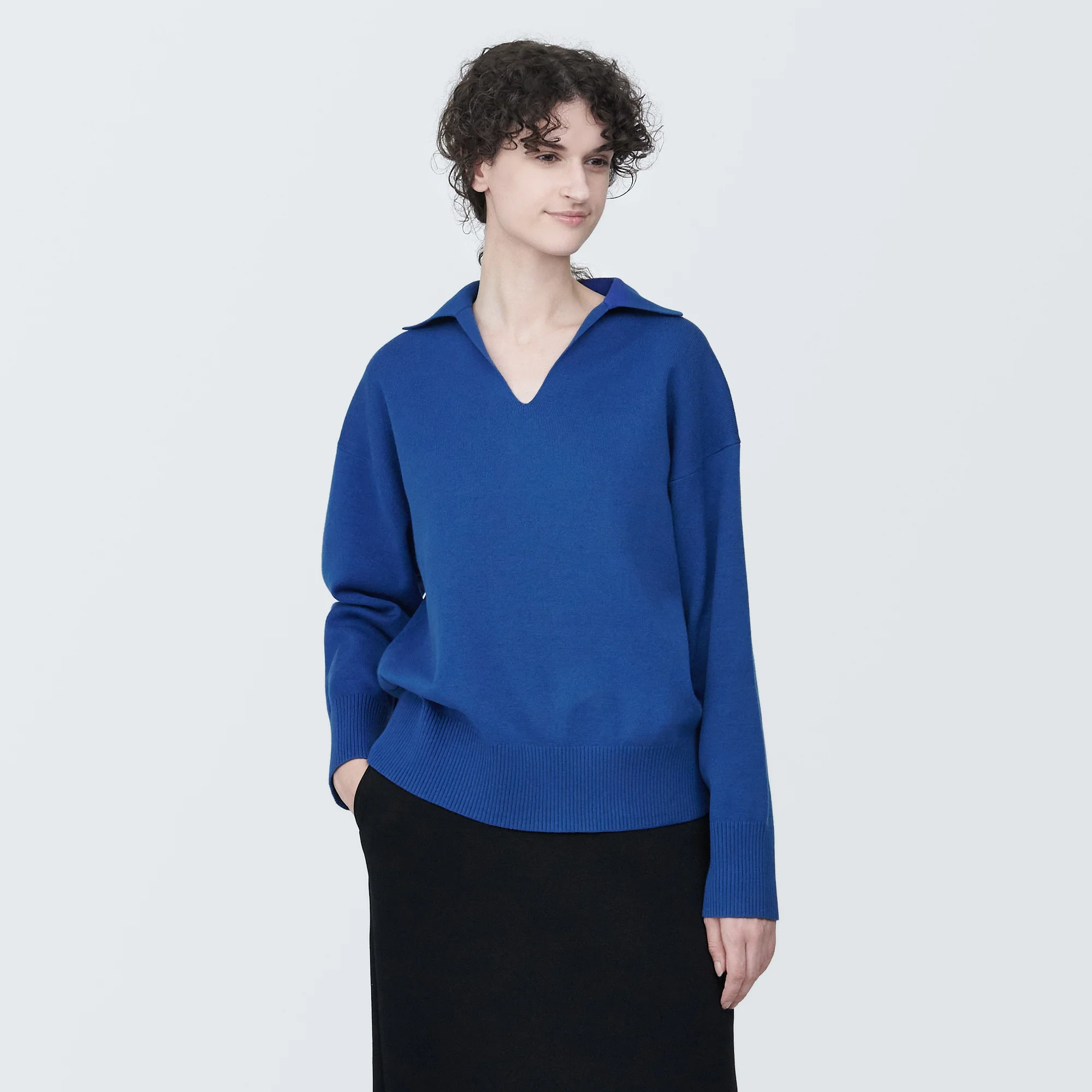 Women's Washable Milano Rib Knit Skipper Polo Sweater