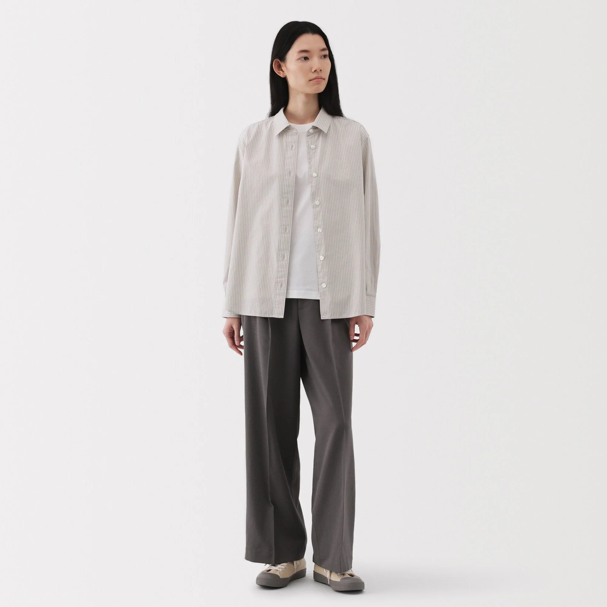 Women's Washed Broadcloth Regular Collar Long Sleeve Striped Shirt - Image 13