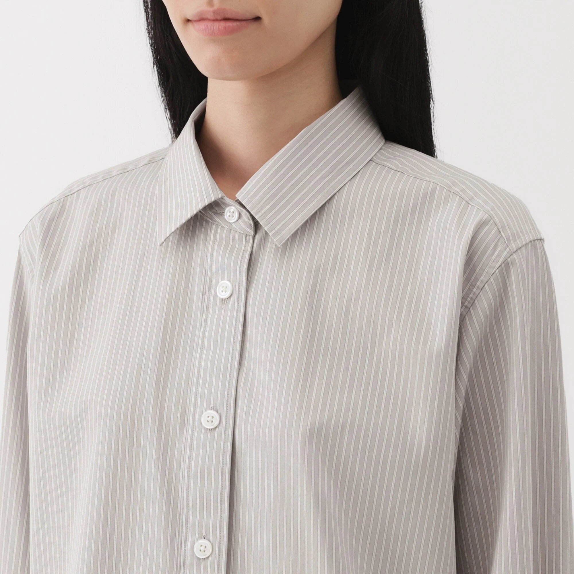 Women's Washed Broadcloth Regular Collar Long Sleeve Striped Shirt - Image 16