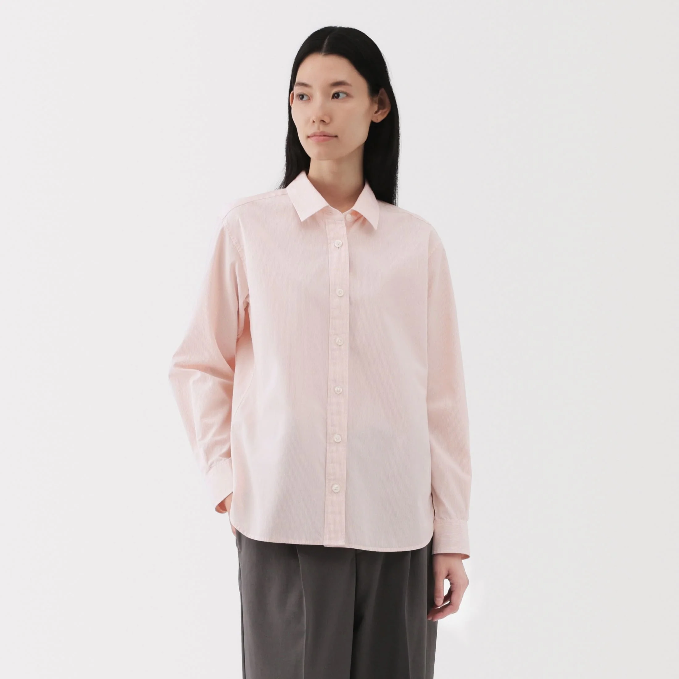 Women's Washed Broadcloth Regular Collar Long Sleeve Striped Shirt - Image 21