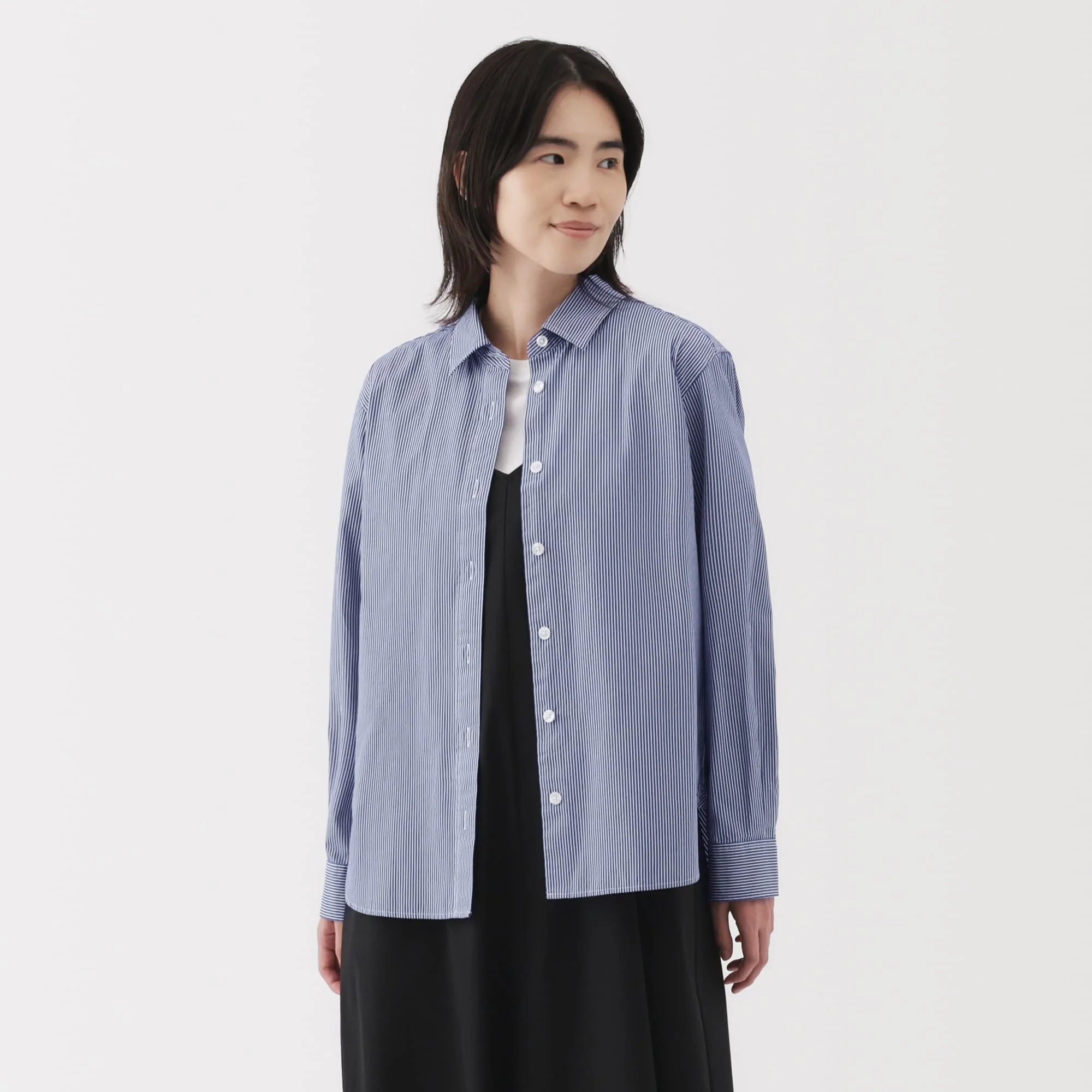 Women's Washed Broadcloth Regular Collar Long Sleeve Striped Shirt - Image 3