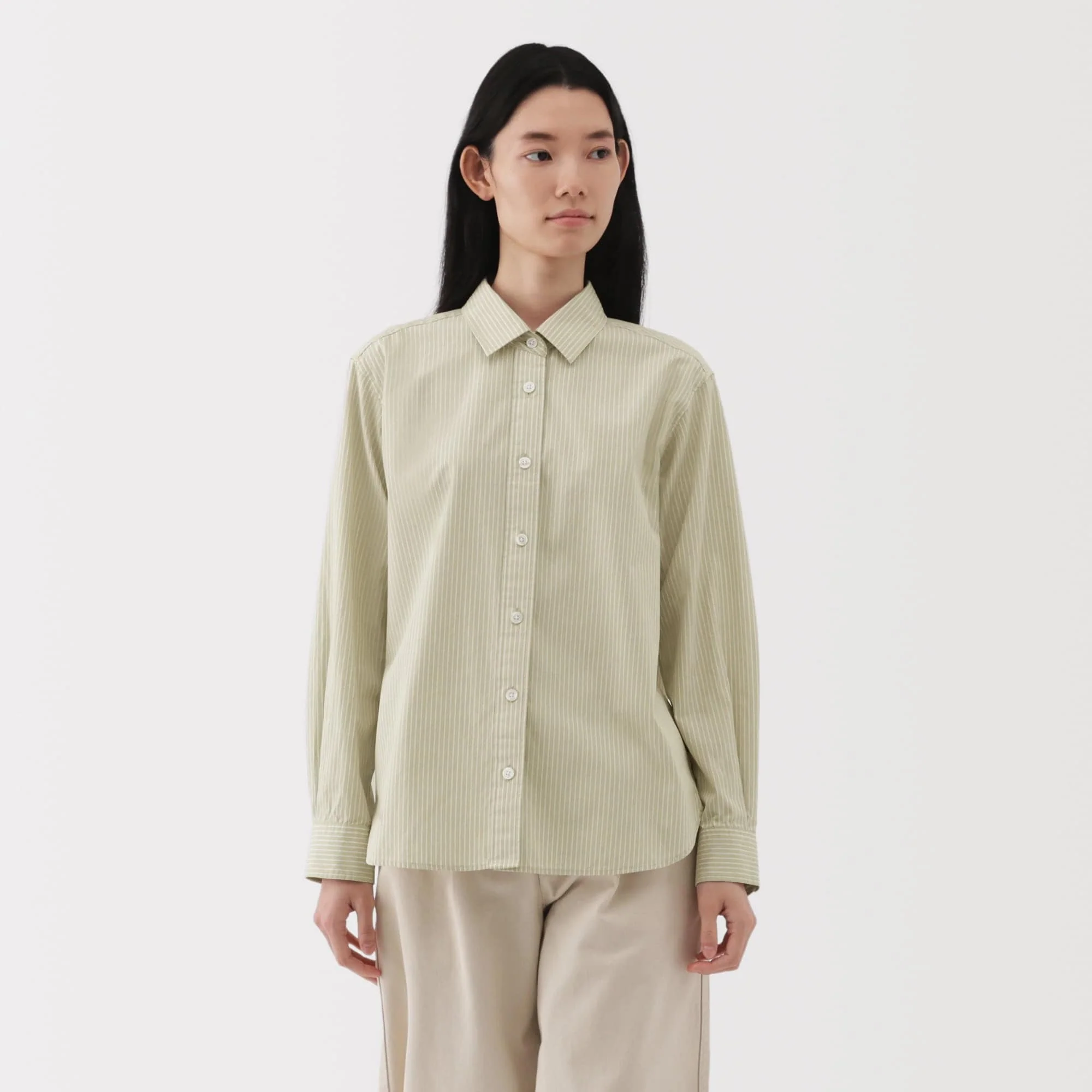 Women's Washed Broadcloth Regular Collar Long Sleeve Striped Shirt - Image 30