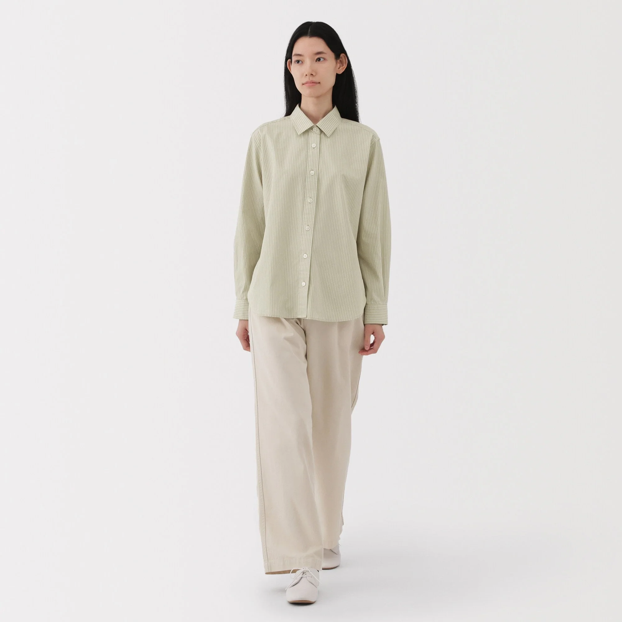 Women's Washed Broadcloth Regular Collar Long Sleeve Striped Shirt - Image 31