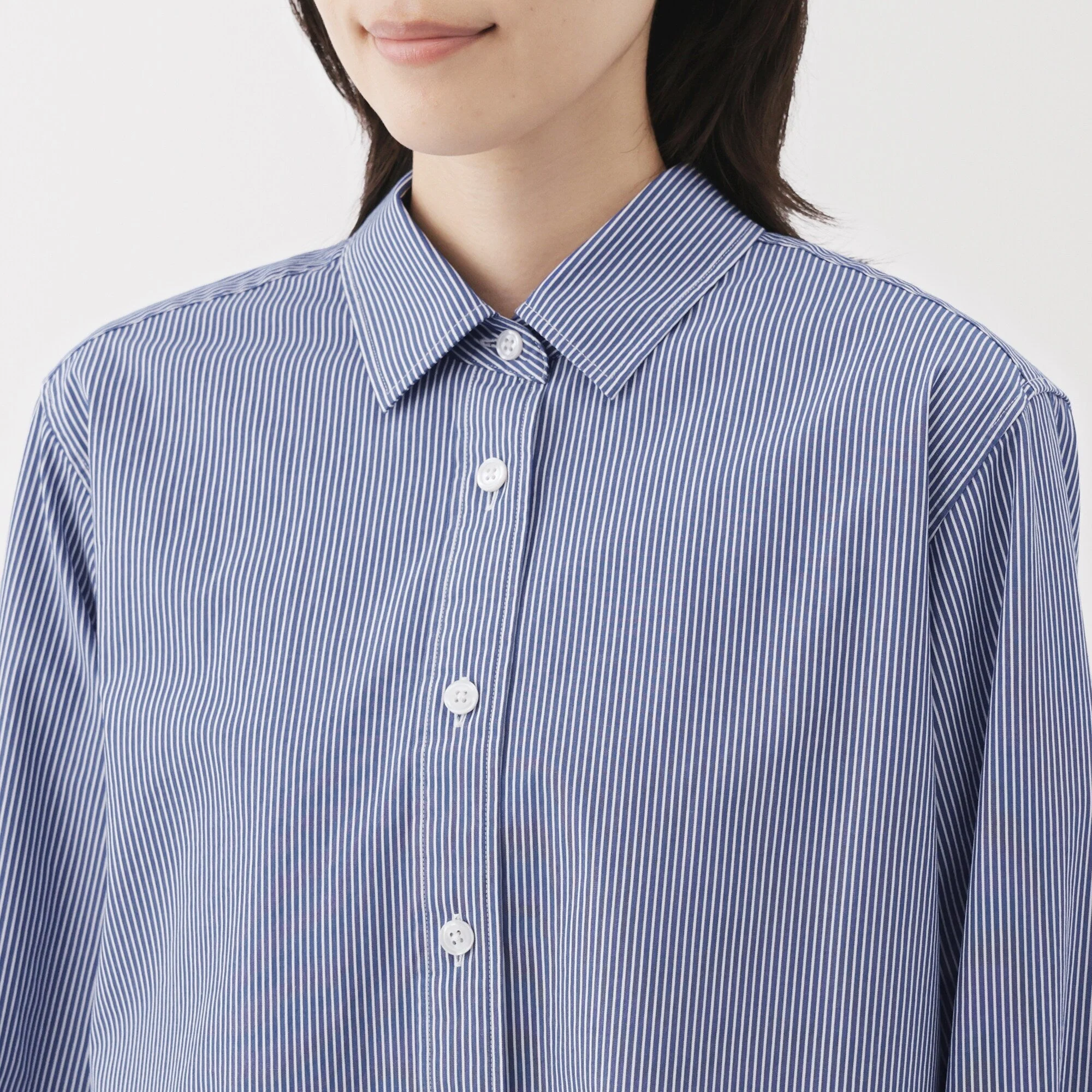 Women's Washed Broadcloth Regular Collar Long Sleeve Striped Shirt - Image 7